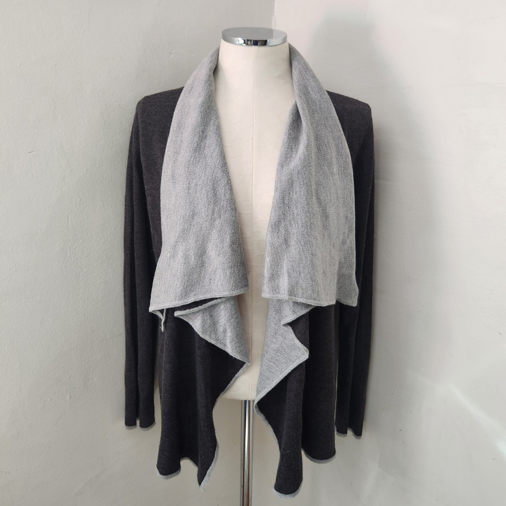 Calvin Klein Women Charcoal Gray Waterfall Drape Open Front Cardigan Sweater S